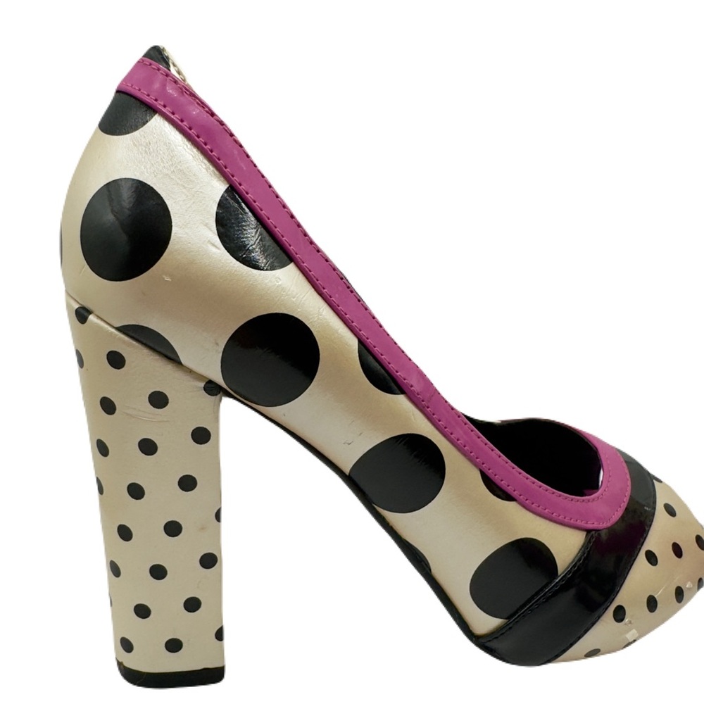 NOT RATED Pink, Black & Off White Polka Dot Peep Toe Heels Size 7, NRW0583-100 - Picture 8 of 14